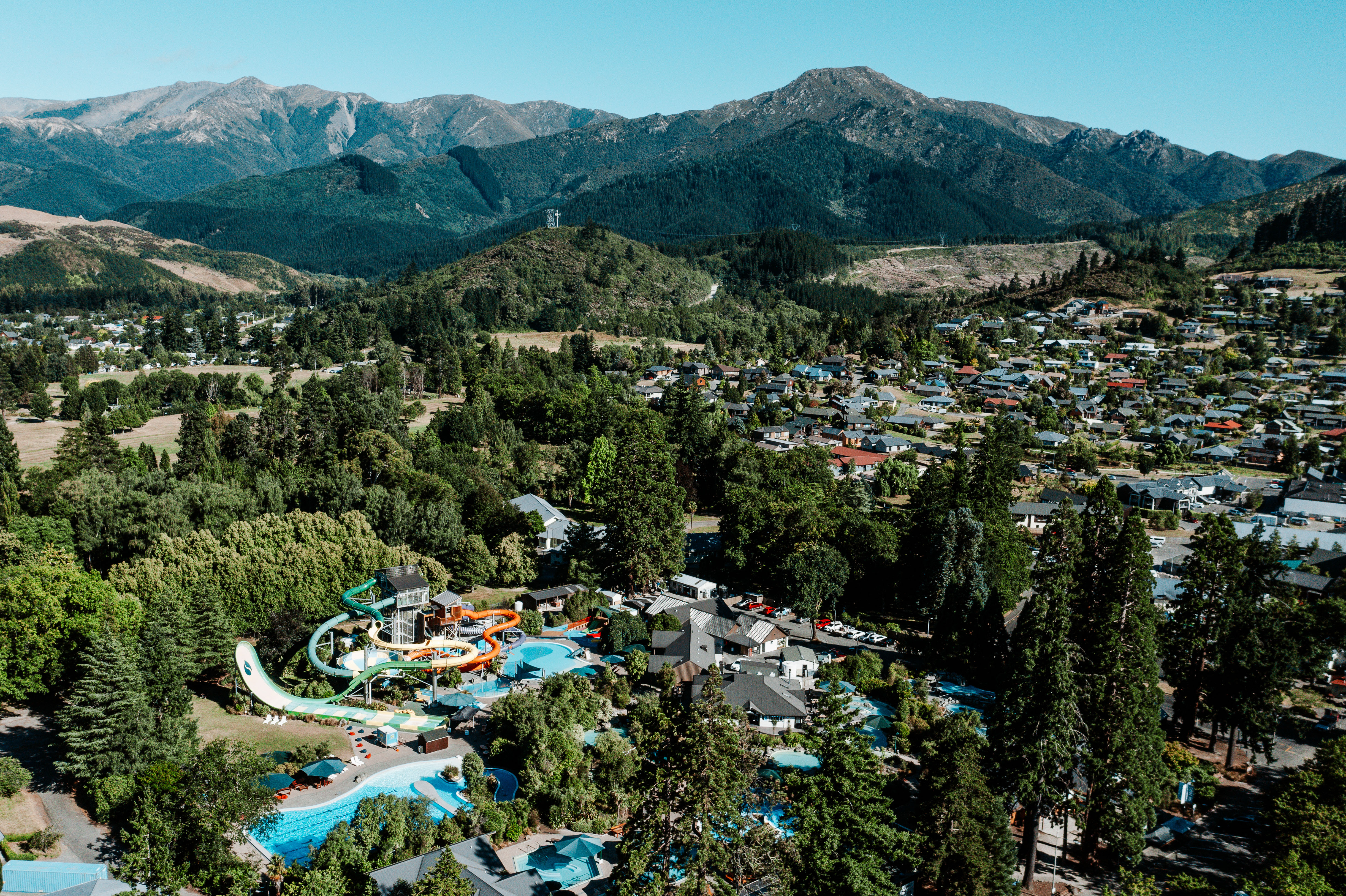 Aerial view of Hanmer Springs Thermal Pools and Spa